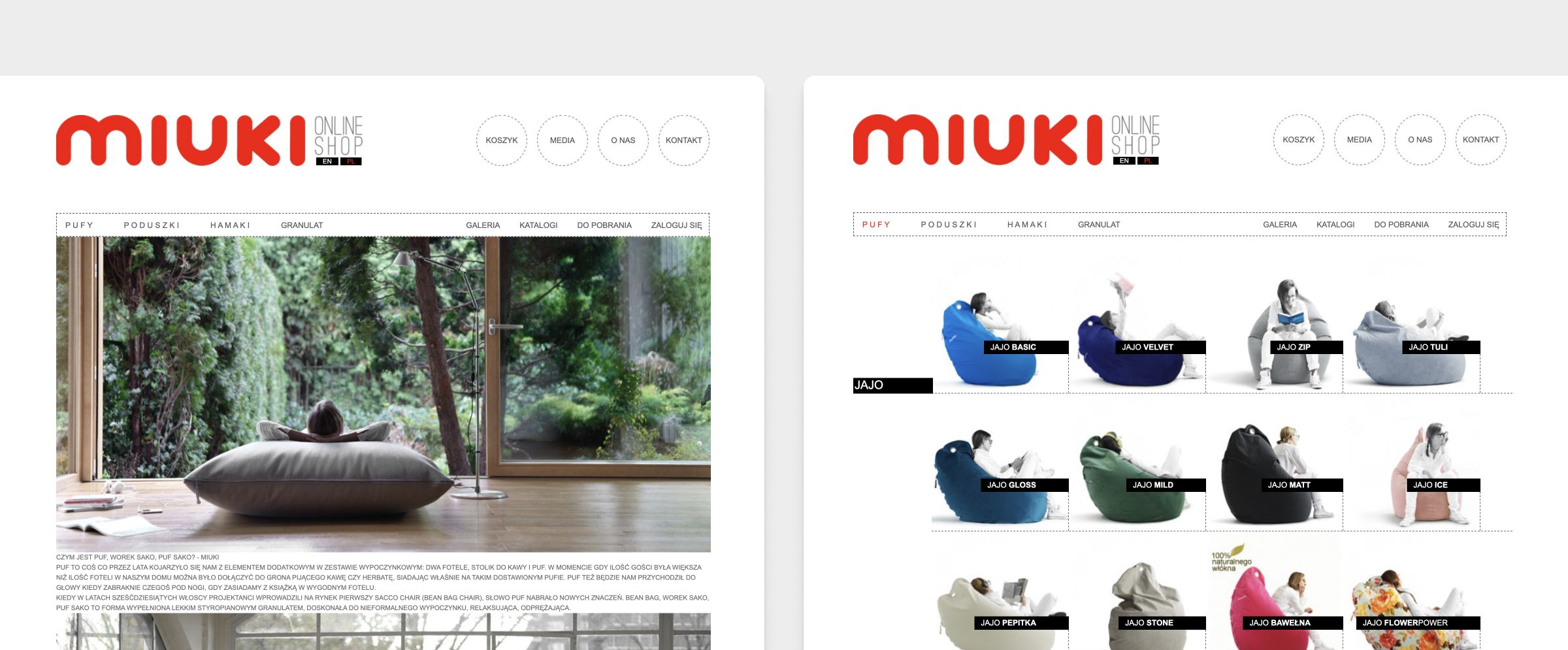 The outdated Miuki online store, before the redesign